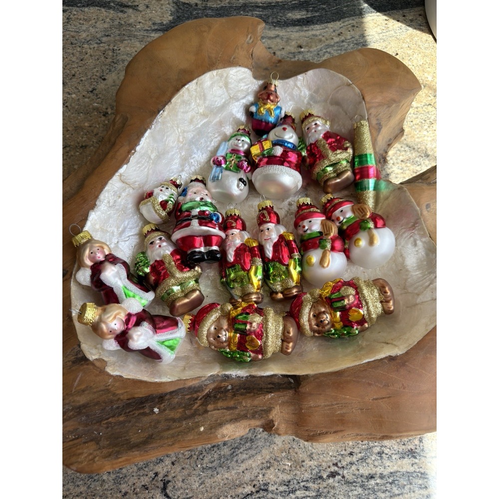 Lot of 15 Glass Christmas Tree Ornaments Santa Snowman Teddy Bear Angels Figures